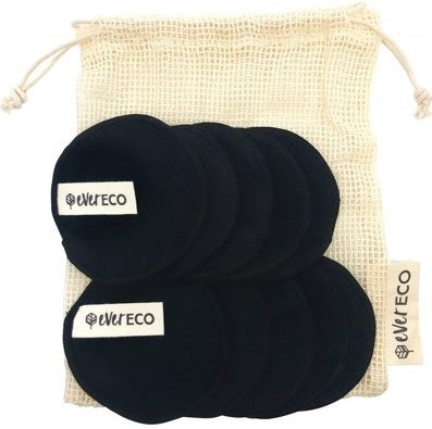 Reusable Bamboo Makeup Removal Pads Black with Cotton Wash Bag - 10